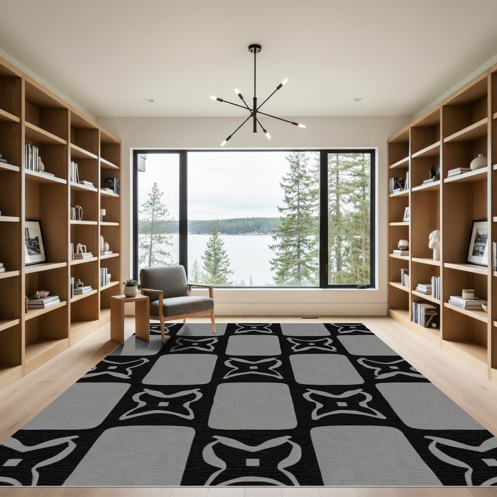 Monochrome Interlocking Square Motif Rug