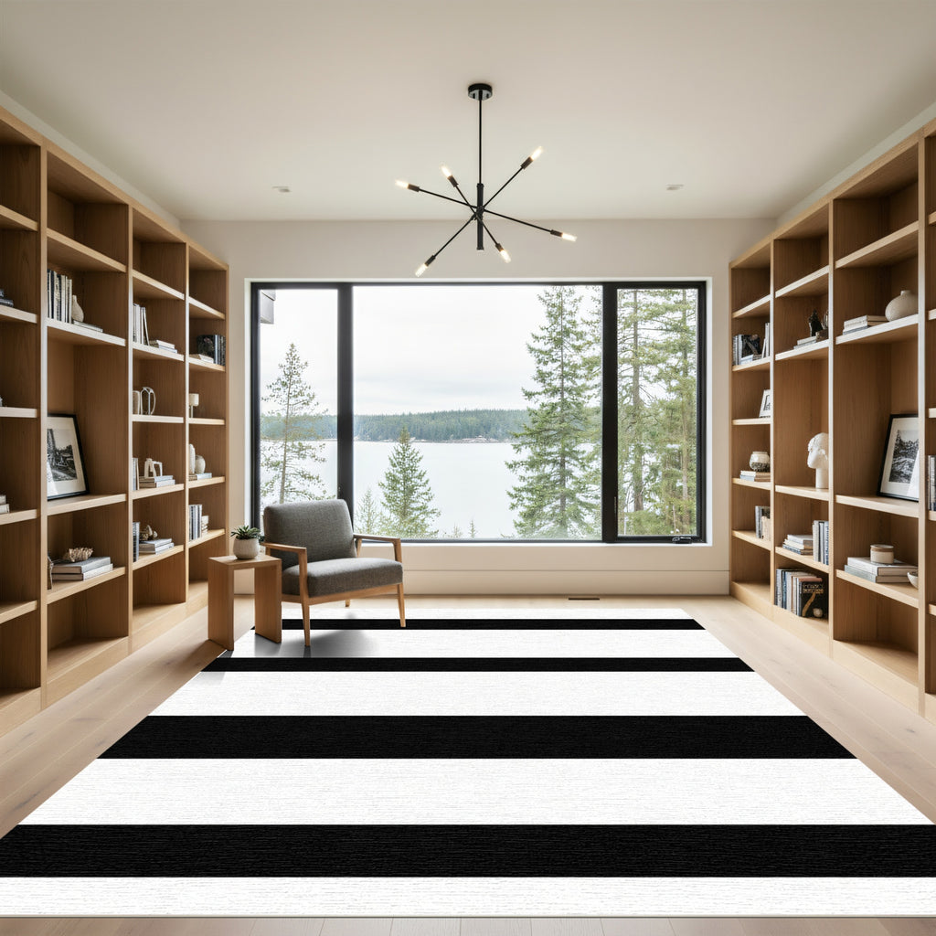 Graphic Horizontal Contrast Lines Rug