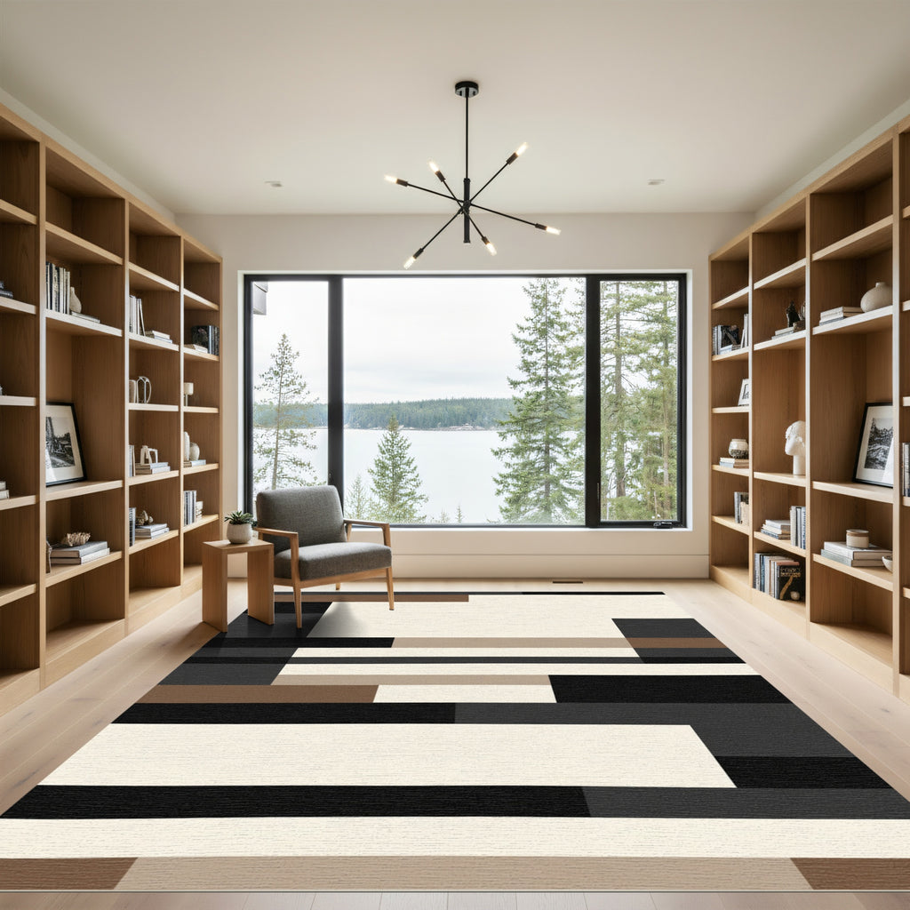 Modern Earthy Tone Geometric Rectangles Rug