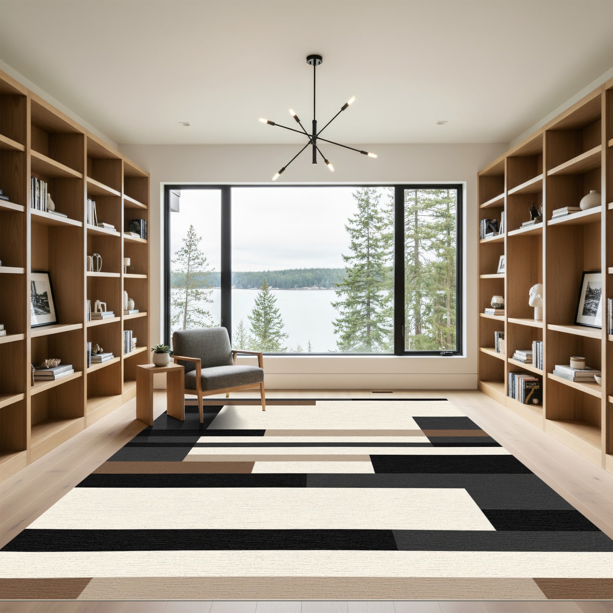 Modern Earthy Tone Geometric Rectangles Rug
