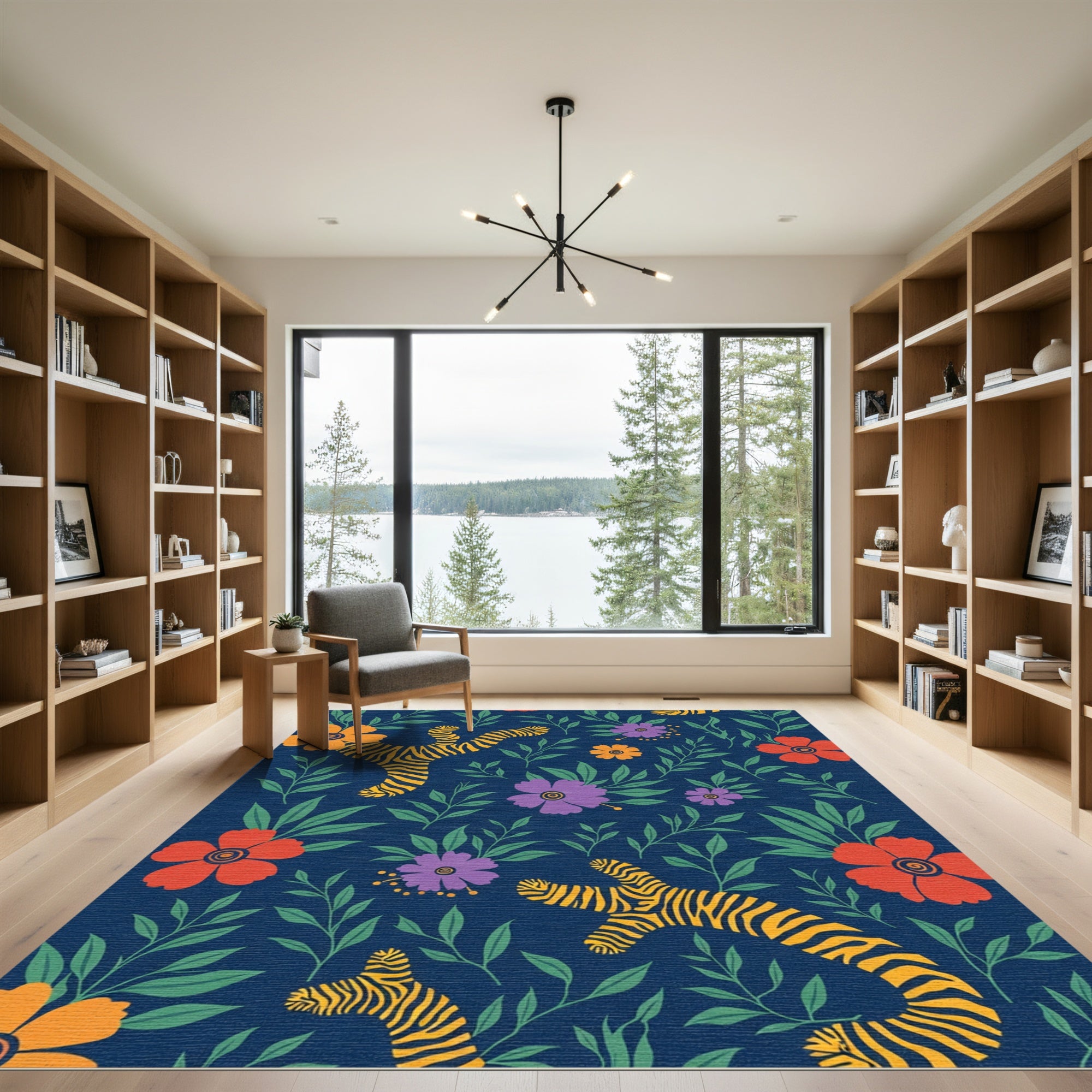 Whimsical Tigers Amongst Colorful Blooms Rug