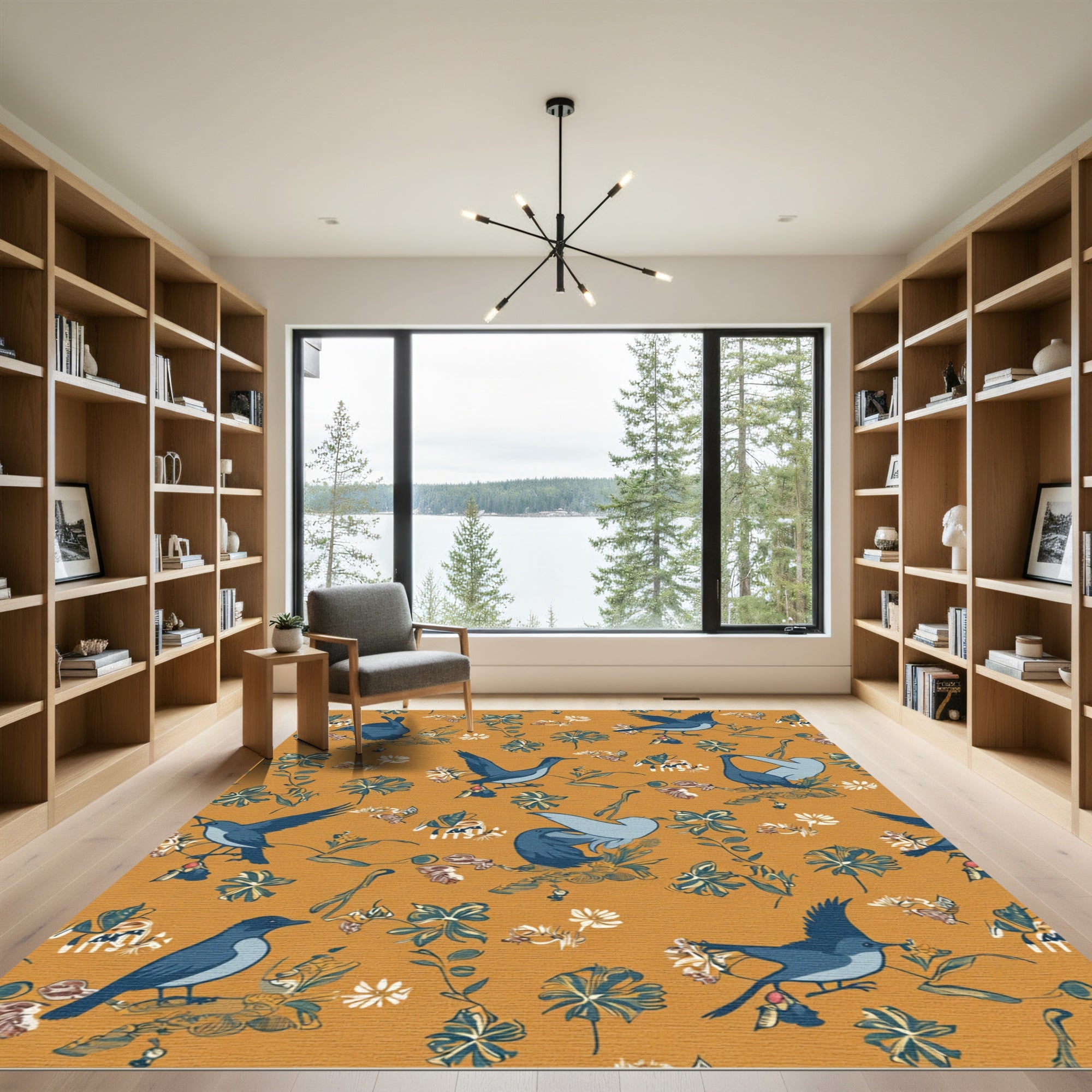 Autumn Birds Floral Whimsical Garden Rug