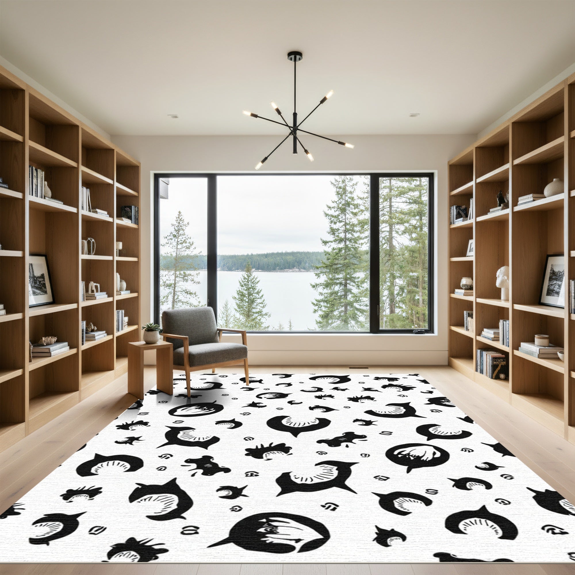 Abstract Black Jagged Forms Rug