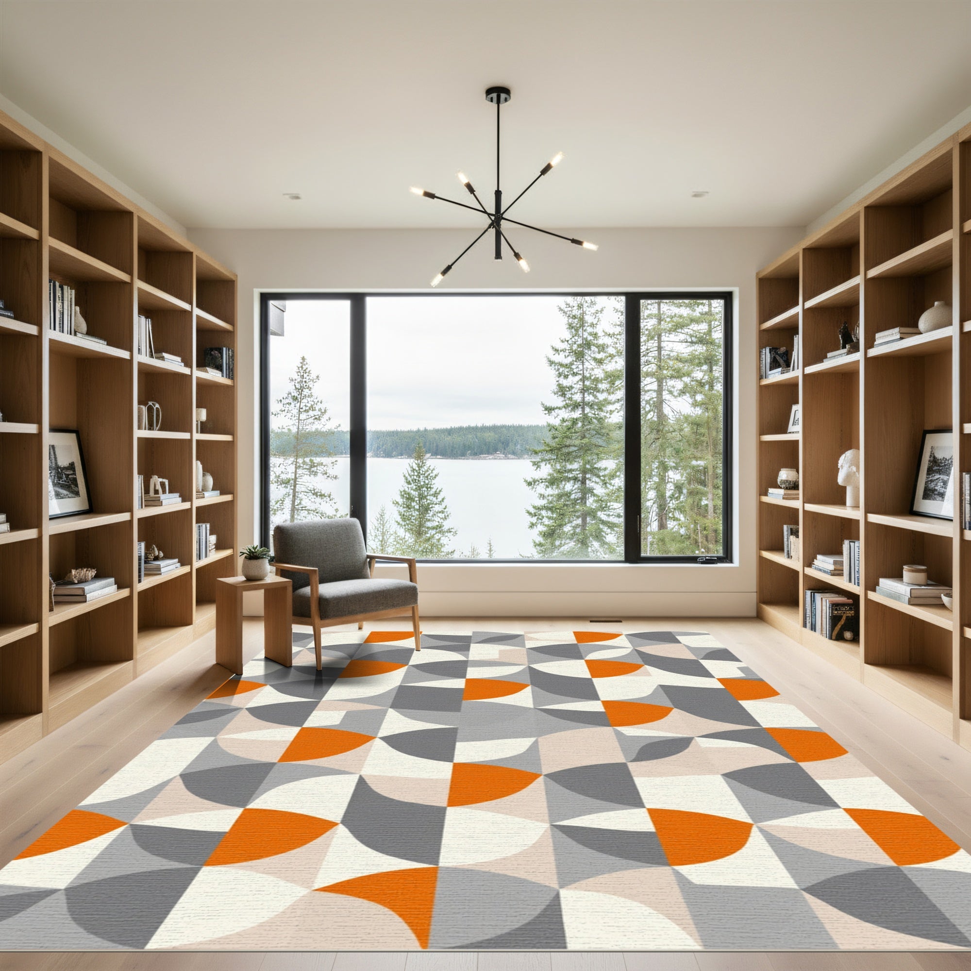 Mid Century Geometric Orange Gray Rug