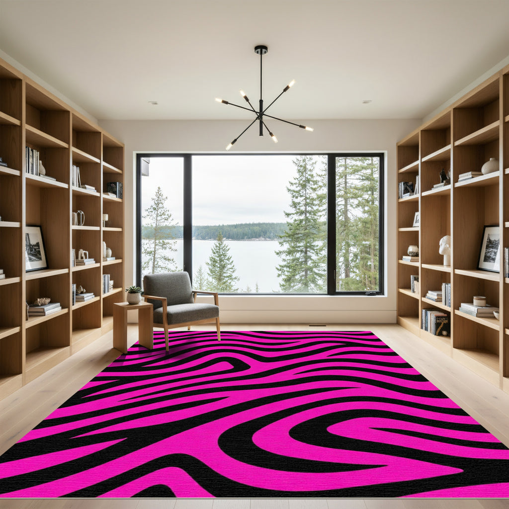 Bold Pink Black Zebra Stripe Rug