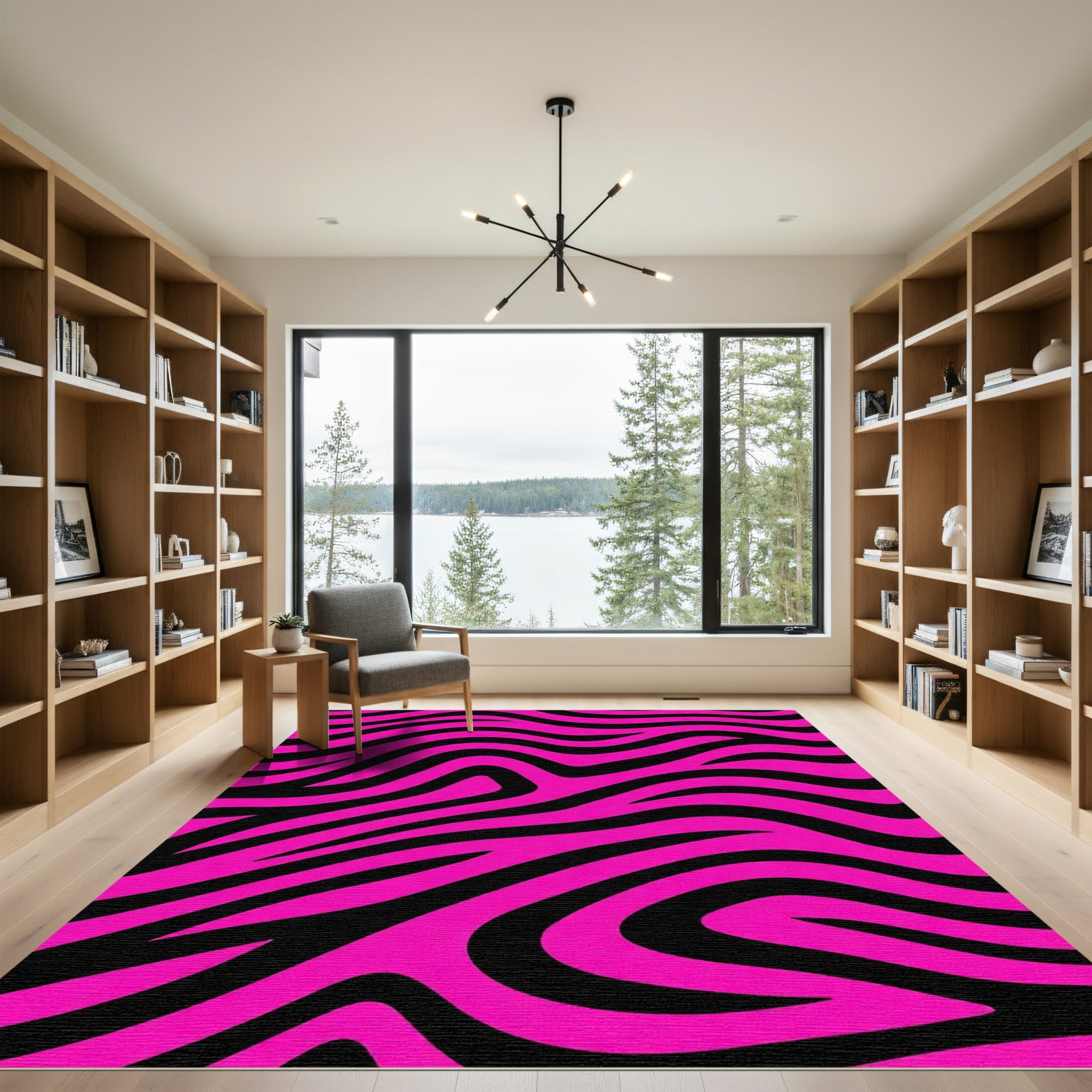 Bold Pink Black Zebra Stripe Rug