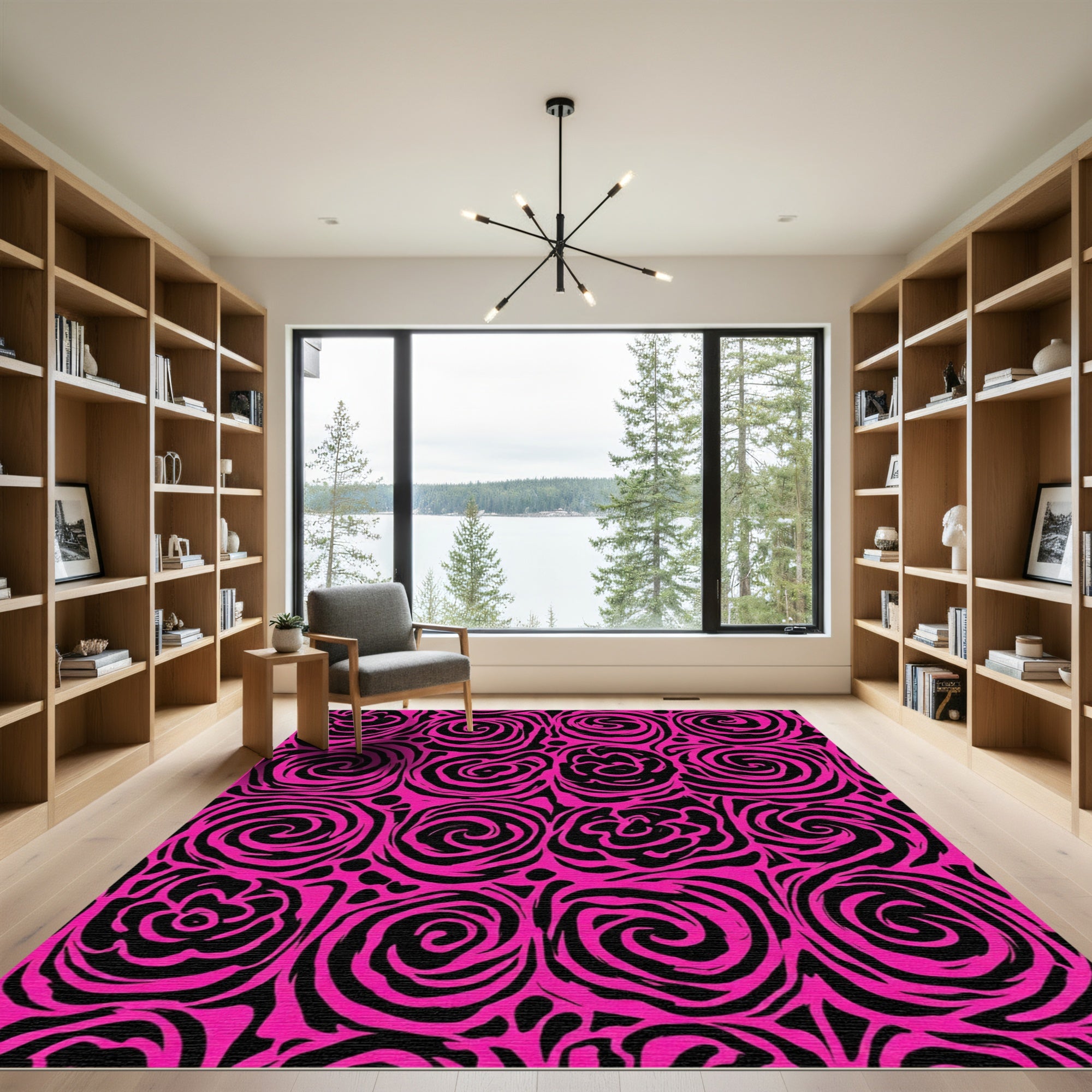 Hot Pink Swirl Rose Arrangement Rug
