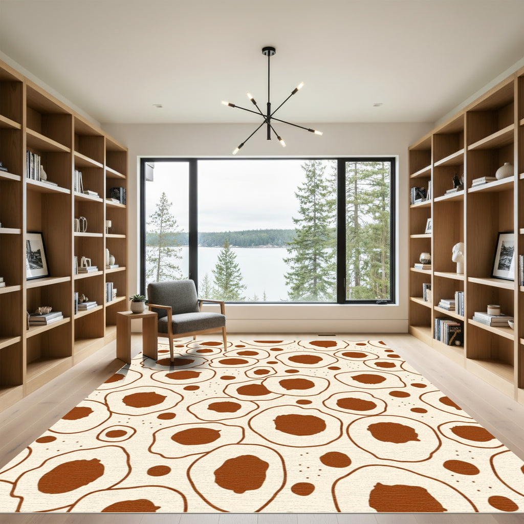 Cream Brown Organic Circles Scattered Rug