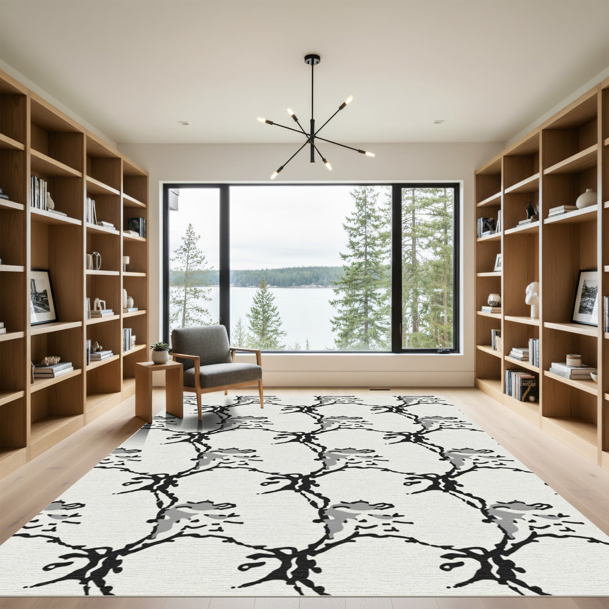 Monochromatic Abstract Floral Branch Rug