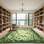 Whimsical Green Forest Butterfly Garden Rug