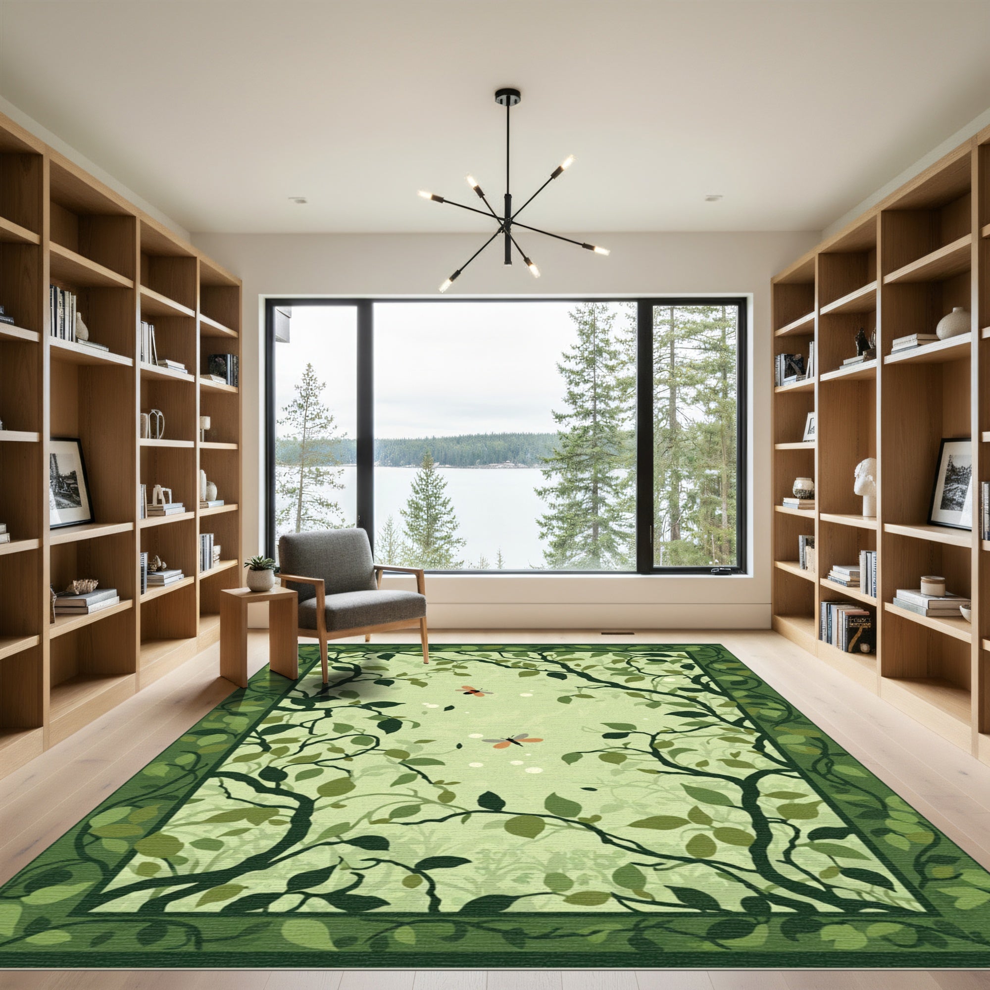 Whimsical Green Forest Butterfly Garden Rug