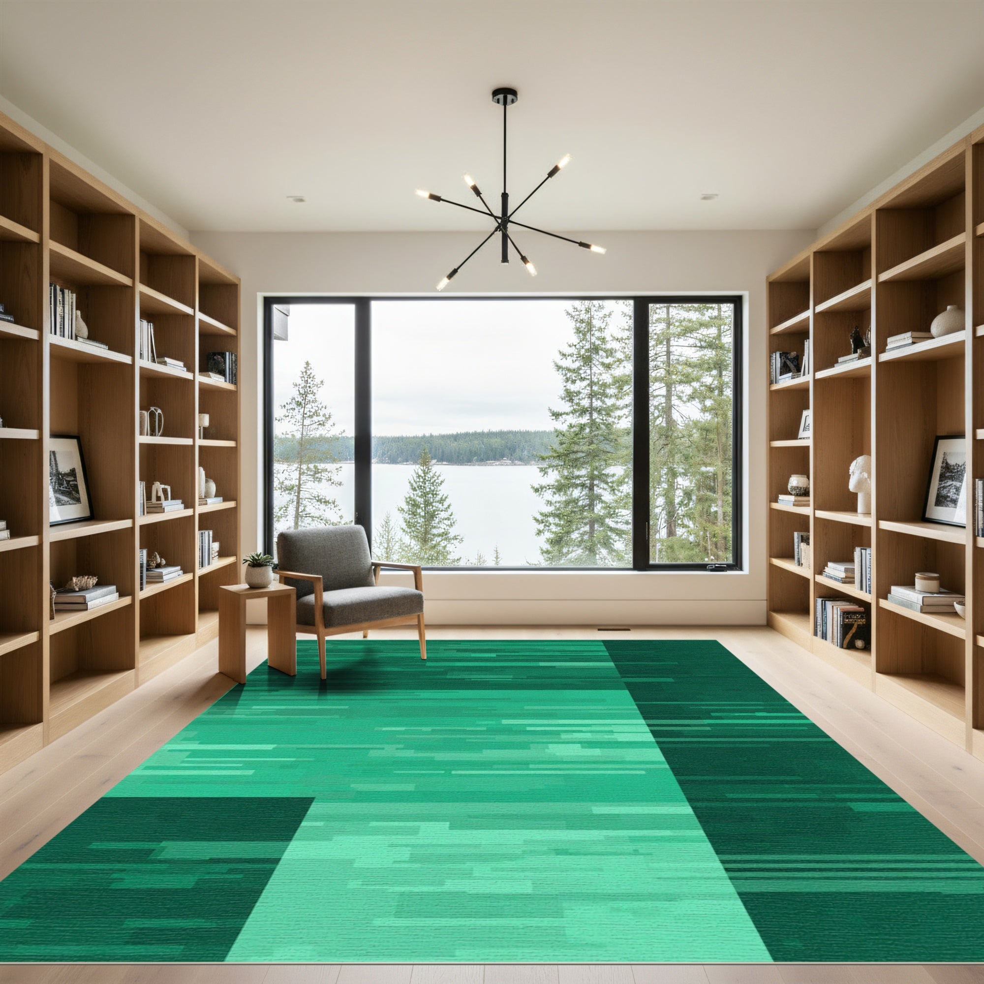 Teal Horizontal Glitch Rectangles Rug