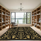 Black Gold Art Nouveau Floral Geometric Rug