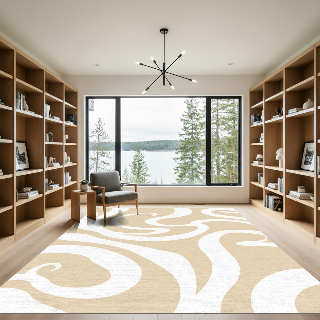 Cream Swirl Amorphous Curving Lines Rug