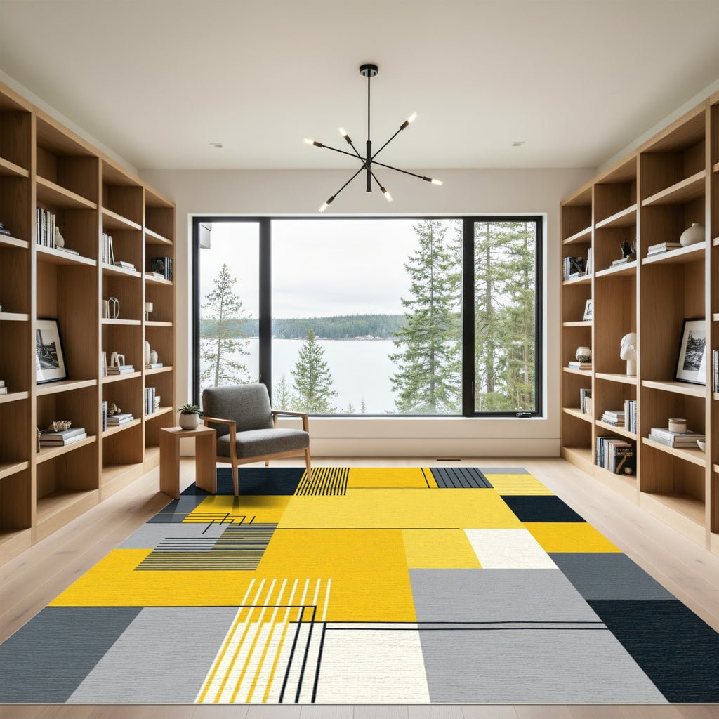 Modern Yellow Geometric Abstract Blocks Rug