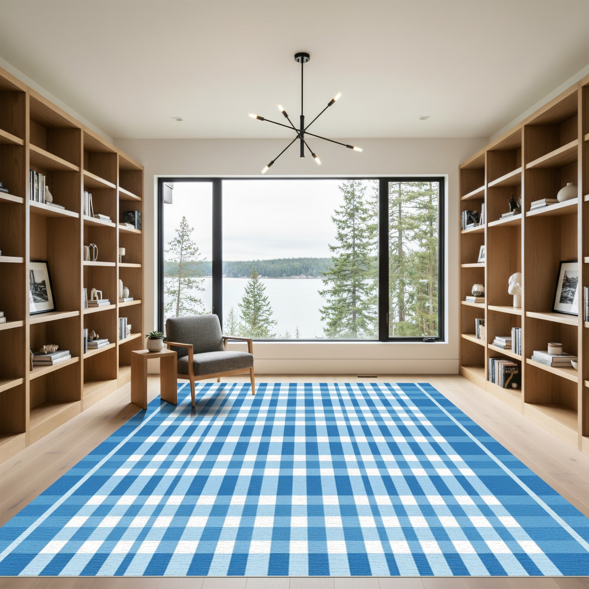 Classic Blue White Gingham Check Rug