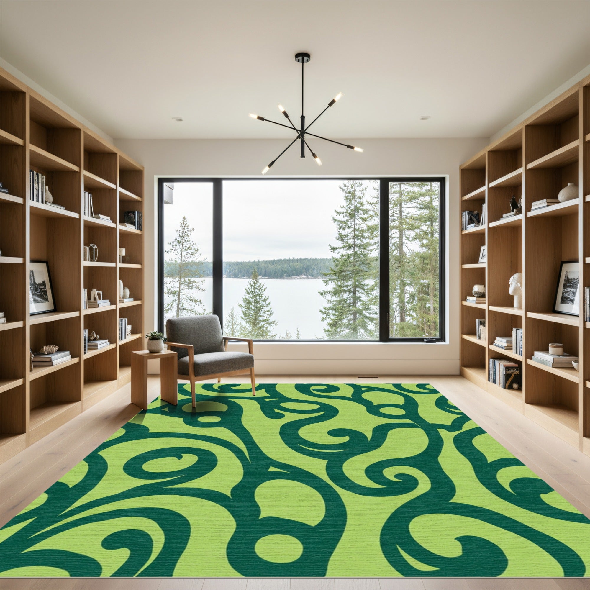 Vivid Lime Green Swirl Scroll Rug