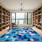 Cool Blue Hexagon Tesselation Rug