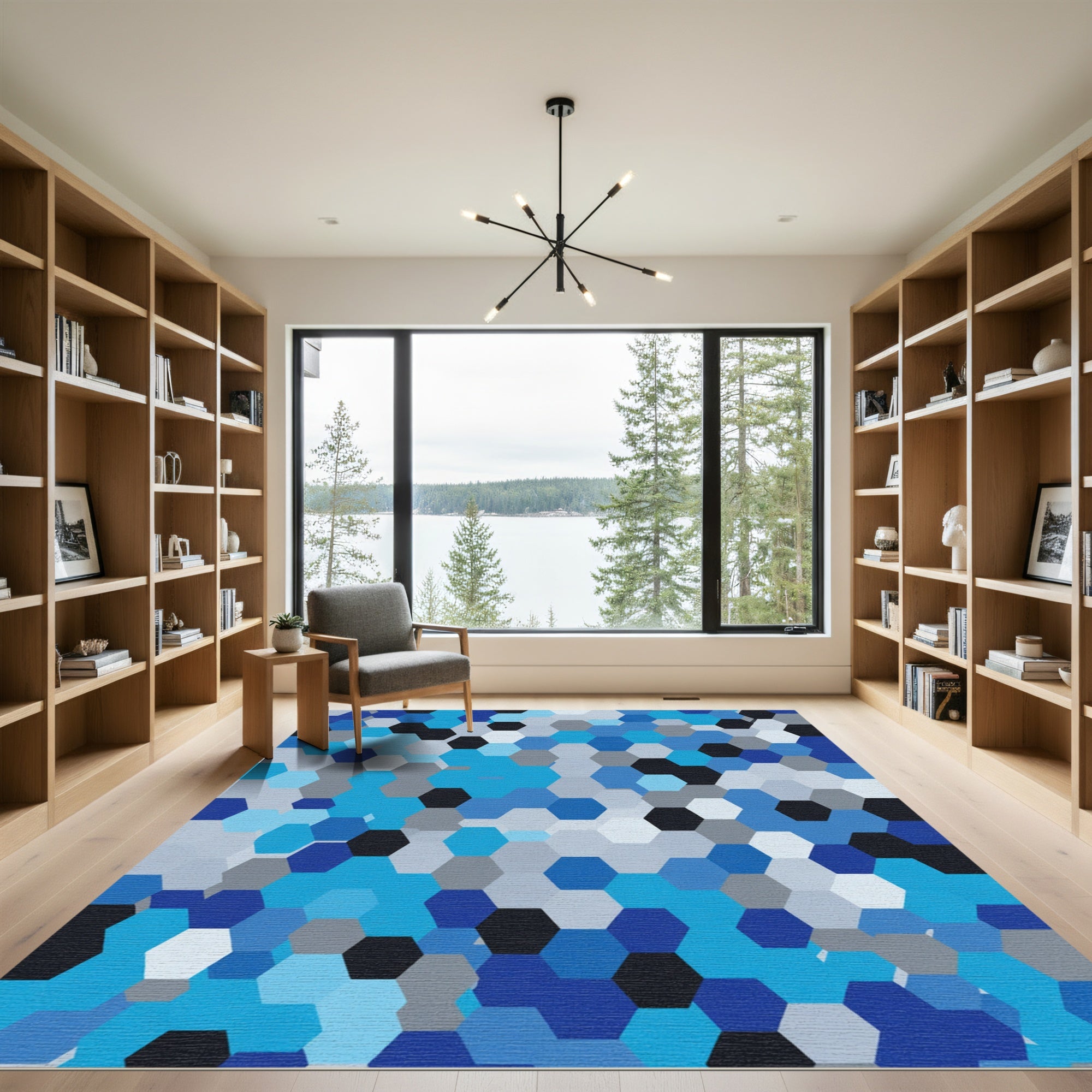 Cool Blue Hexagon Tesselation Rug