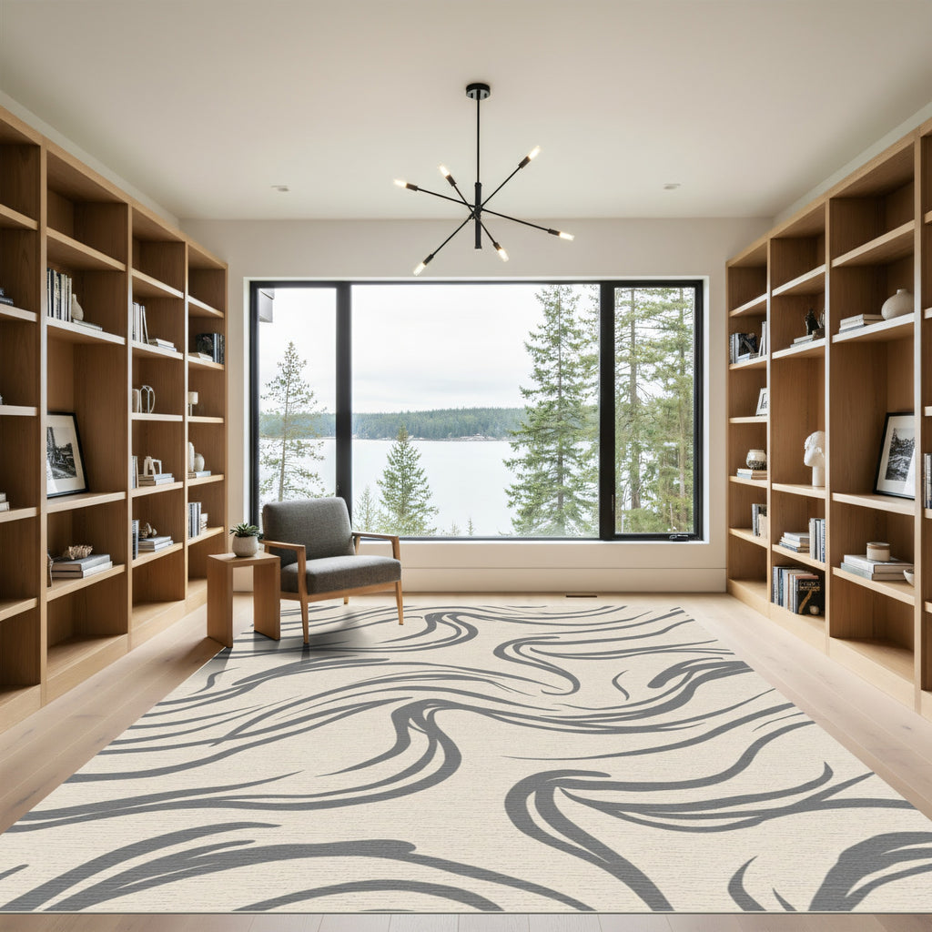 Gray Abstract Swirl Flow Rug