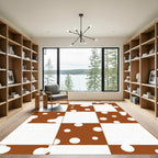 Brown White Checkerboard Polka Dot Rug