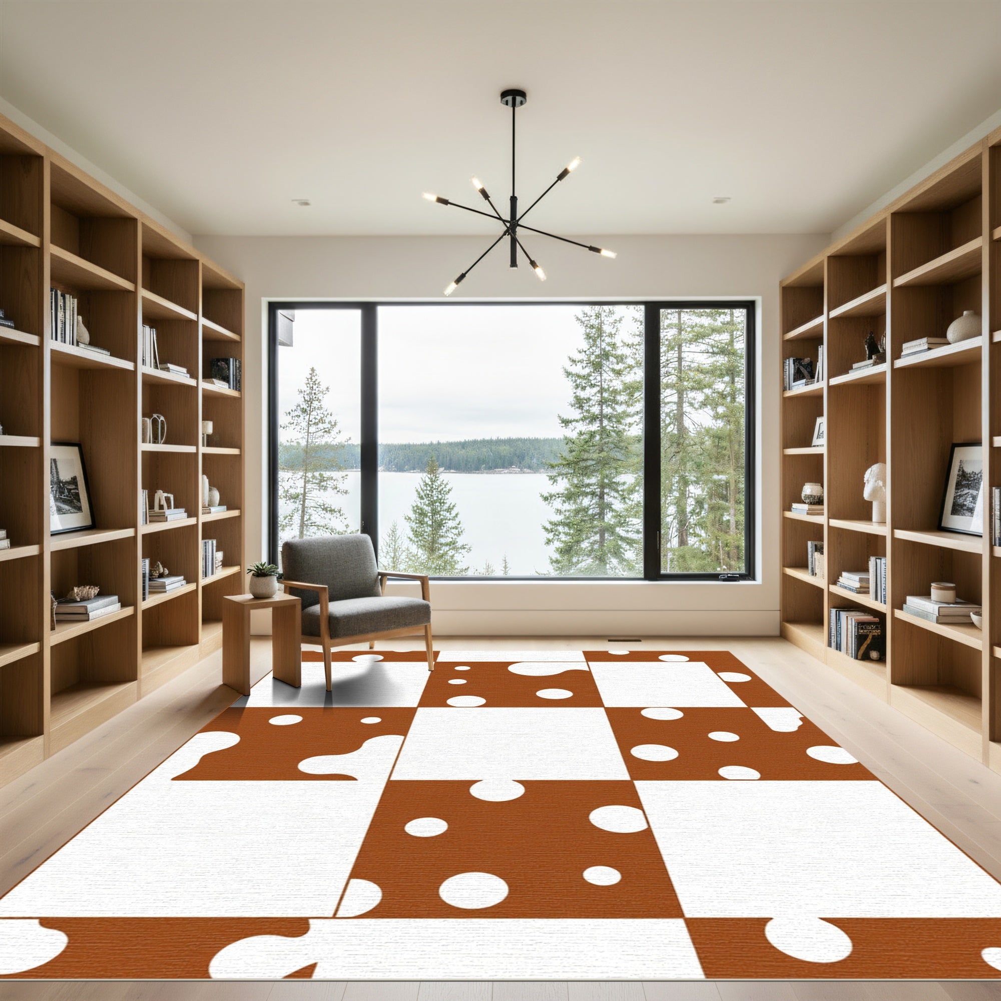 Brown White Checkerboard Polka Dot Rug