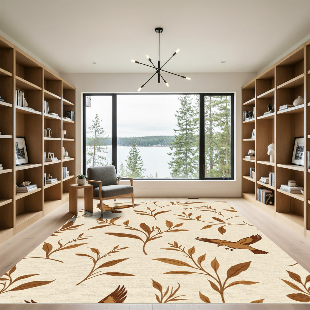 Brown Bird Branch Pattern Rug