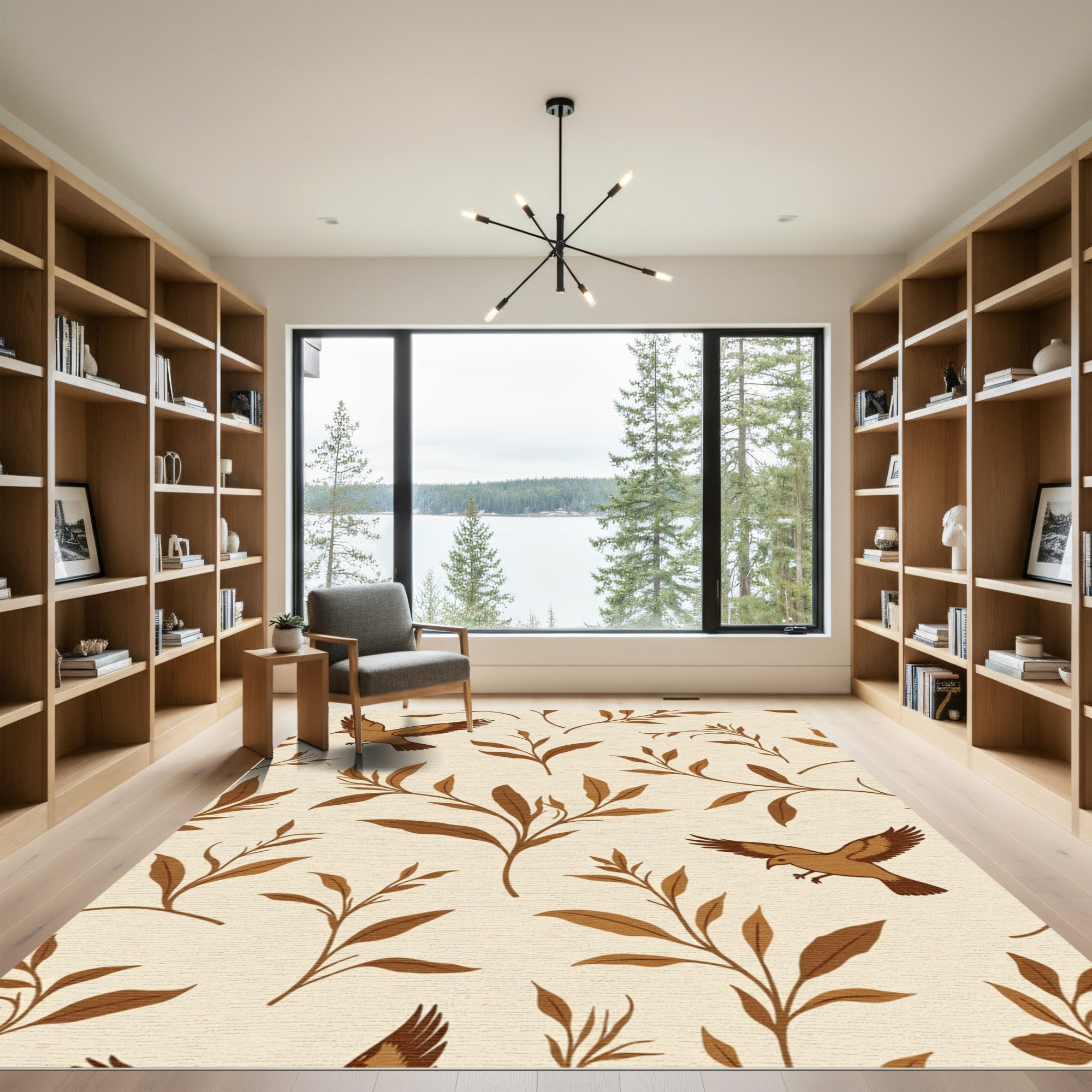 Brown Bird Branch Pattern Rug