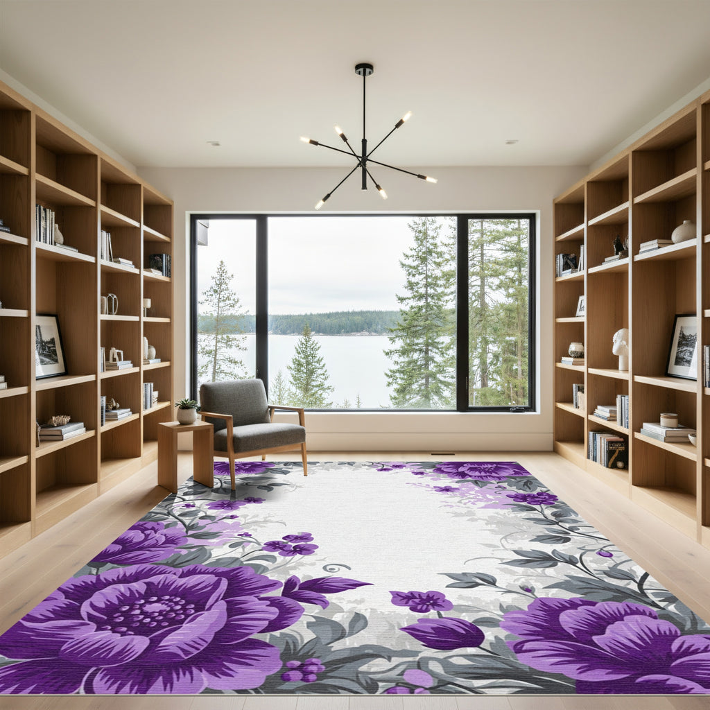 Purple Floral Garden Border Rug
