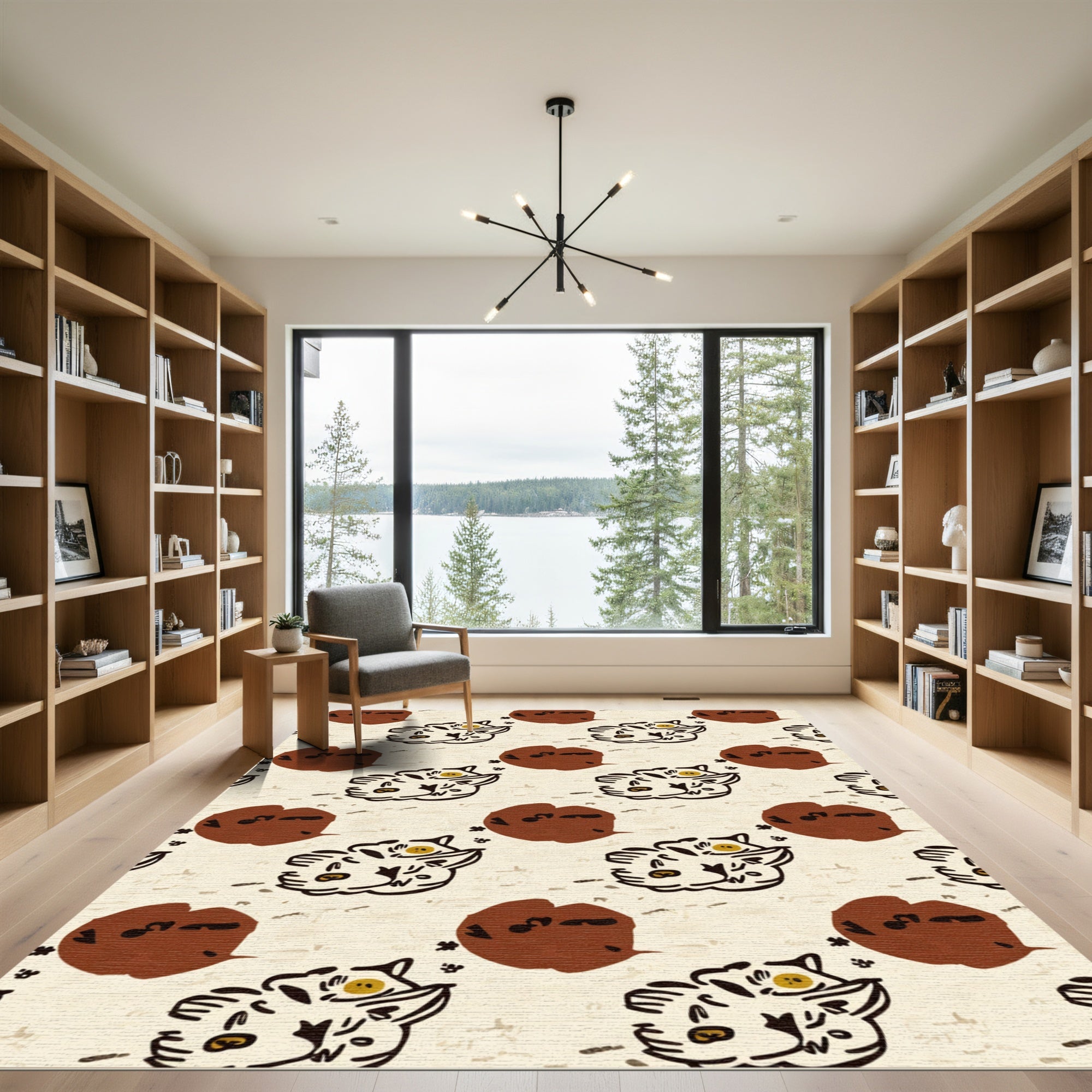 Whimsical Cat Face Brown Splatter Rug