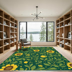 Emerald Green Sunflower Garden Rug