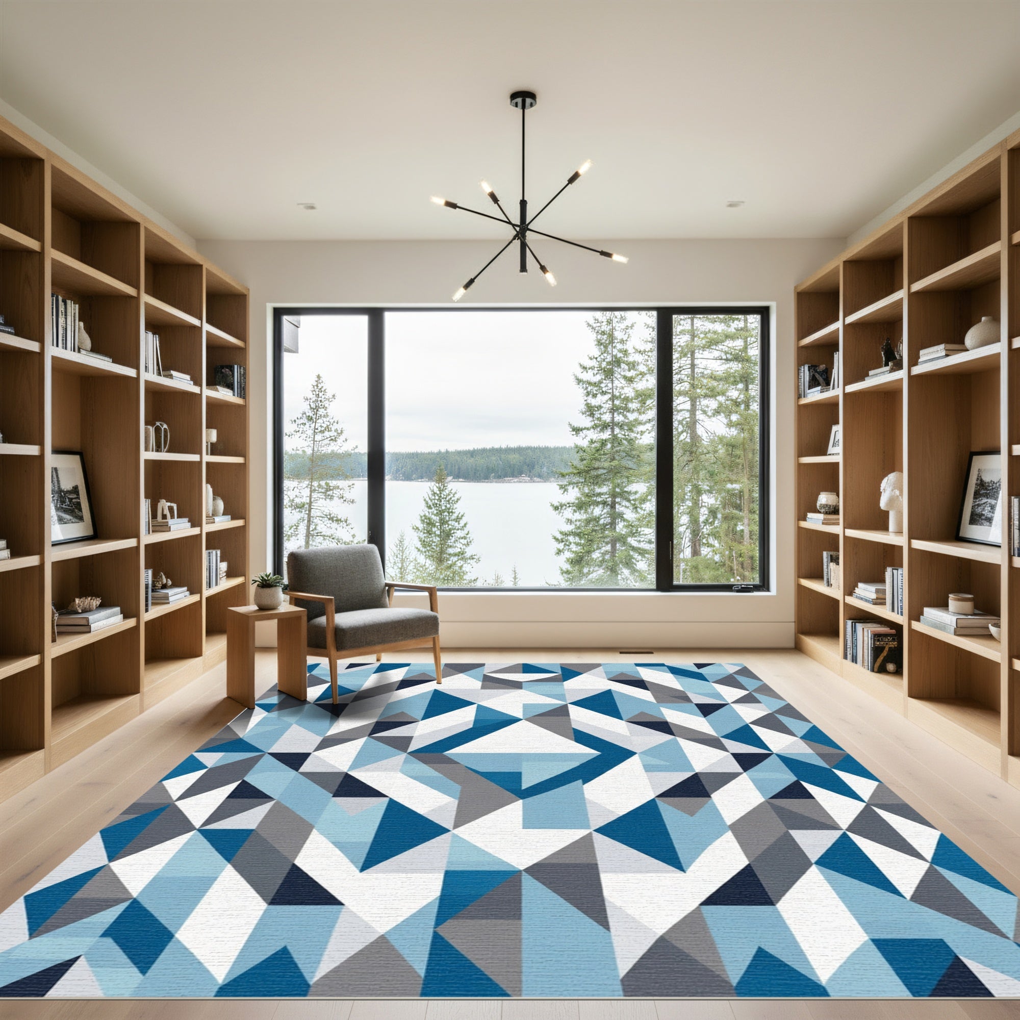 Modern Blue Gray Geometric Abstract Rug