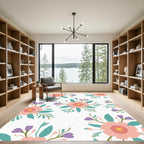 Coral Pink Floral and Lavender Bud Bunch Rug