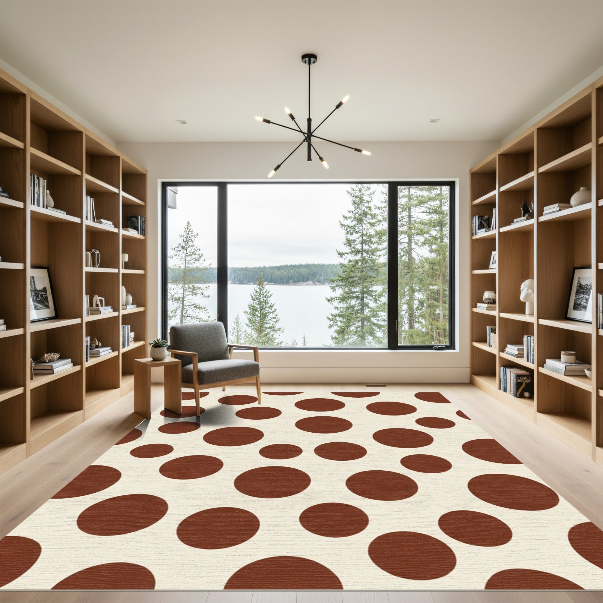 Cream Brown Polka Dot Composition Rug