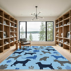 Charming Blue and Gray Dog Collage Rug