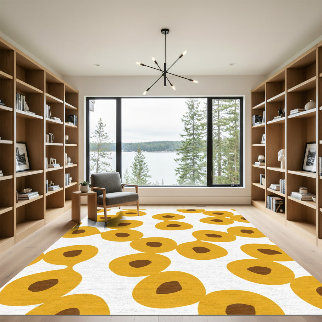 Golden Ochre Abstract Circles Rug