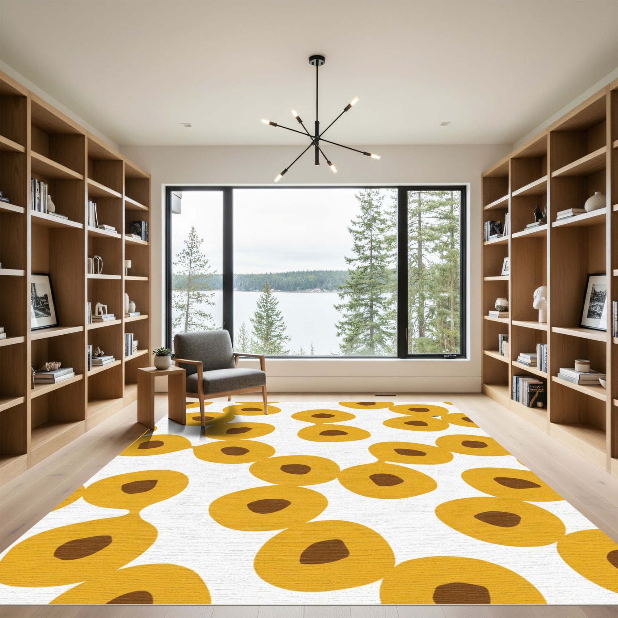Golden Ochre Abstract Circles Rug