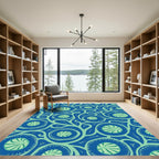 Bold Blue Teal Floral Swirl Rug
