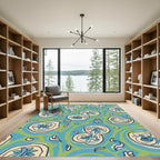 Whimsical Blue and Green Organic Floral Rug