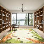 Whimsical ladybugs within green ferns Rug