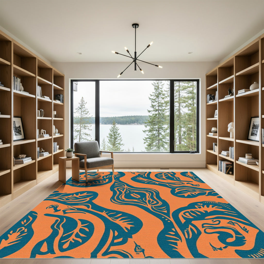 Orange Teal Organic Flow Rug