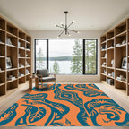 Orange Teal Organic Flow Rug