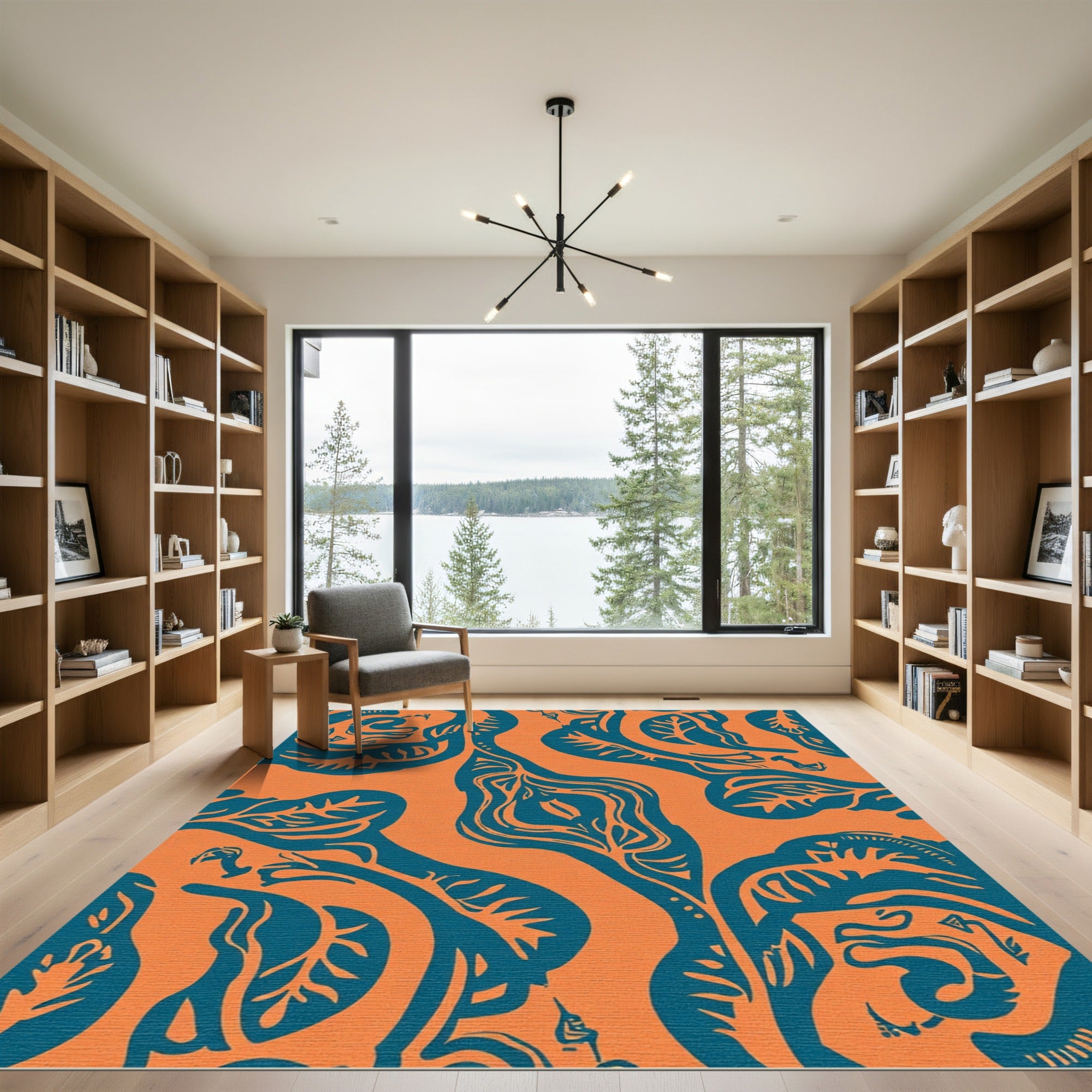 Orange Teal Organic Flow Rug
