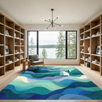 Oceanic Abstract Sailboats Blue Waves Rug