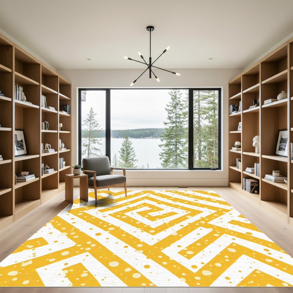 Yellow Geometric Maze Dot Rug