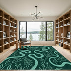 Deep Teal Winding Branch Composition Rug