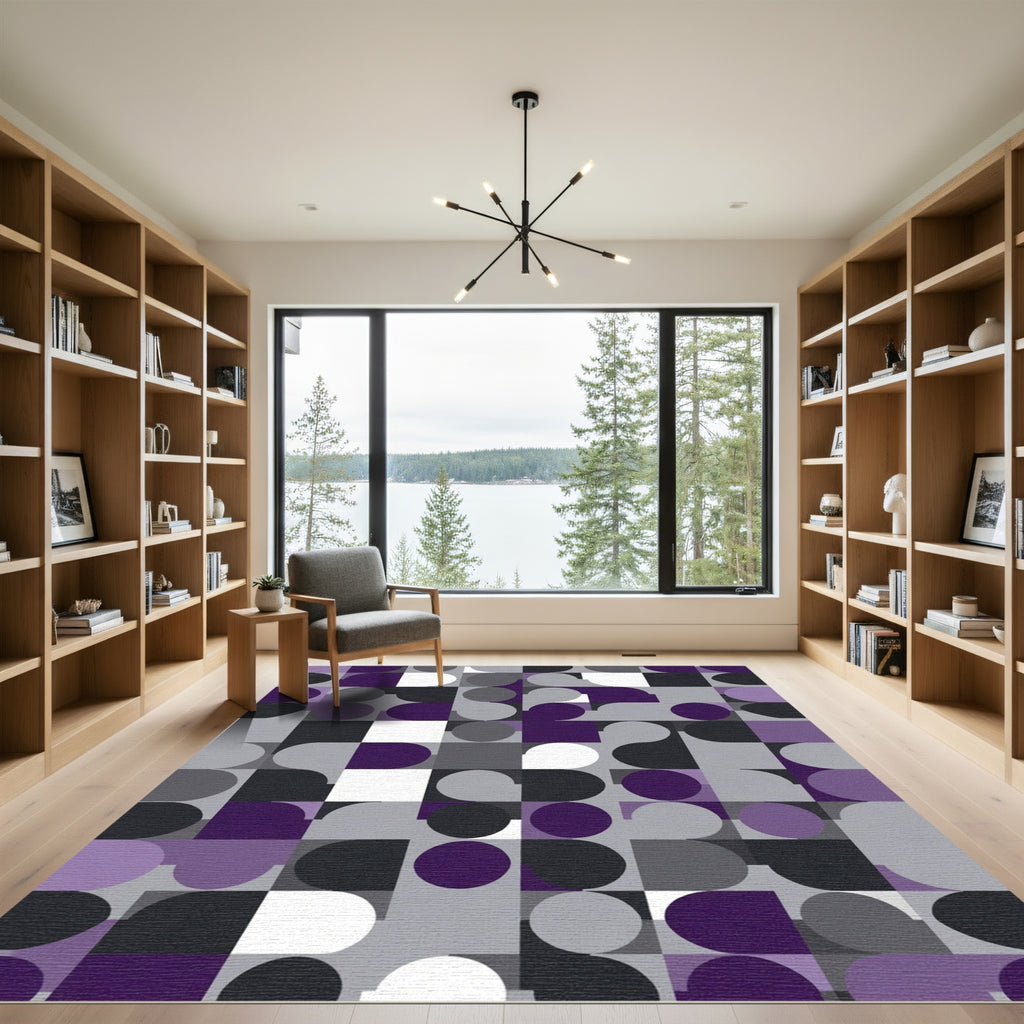 Modern Purple Gray Geometric Circles Rug