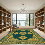 Emerald Gold Floral Medallion Border Rug