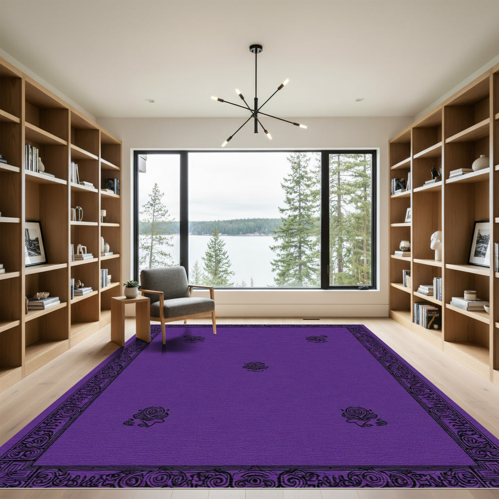Deep Violet Floral Medallion Border Rug