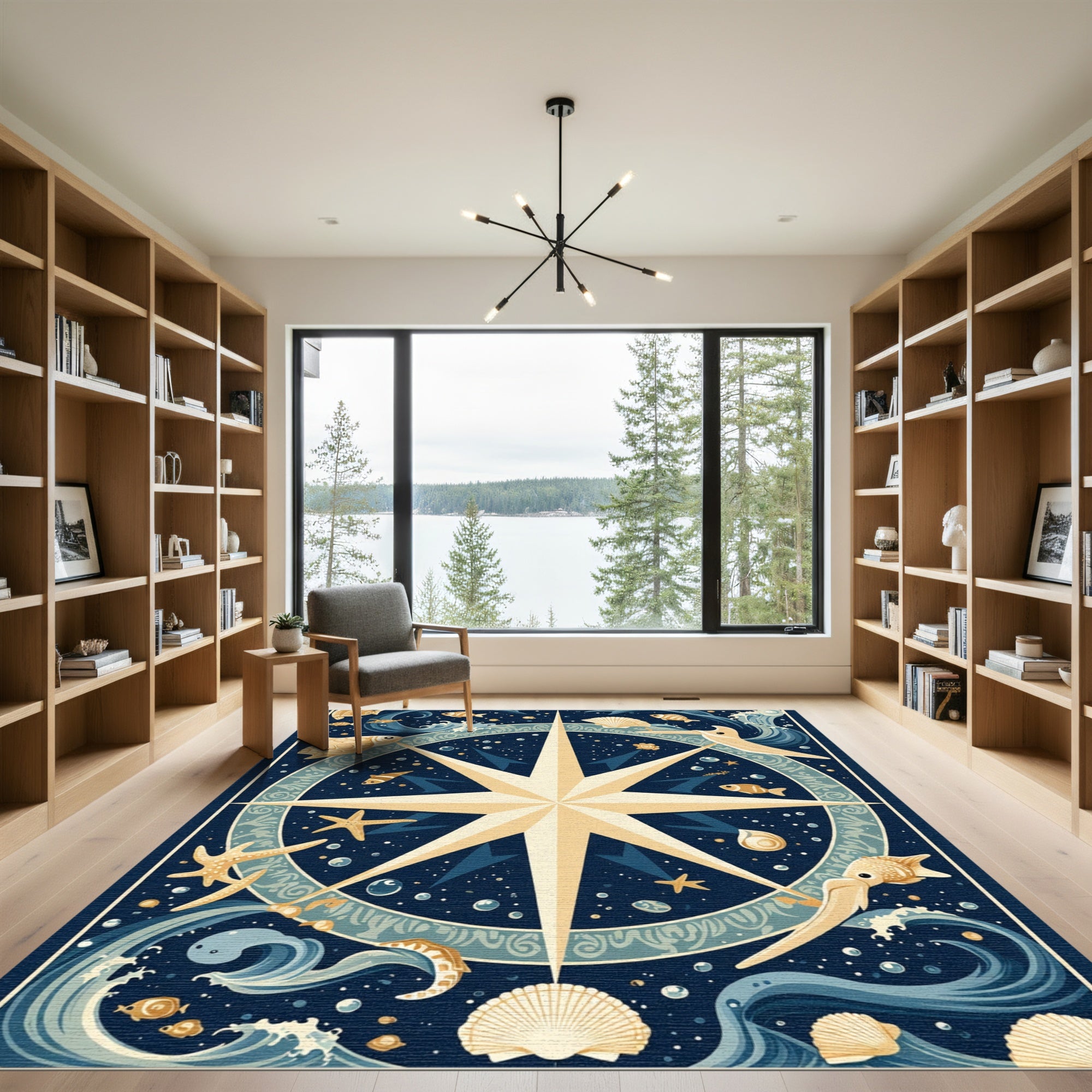 Nautical Starfish Octopus Seashell Waves Rug